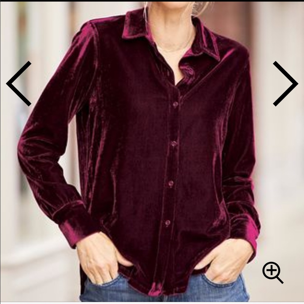 Velvet red button down shirt, Size M, NWOT